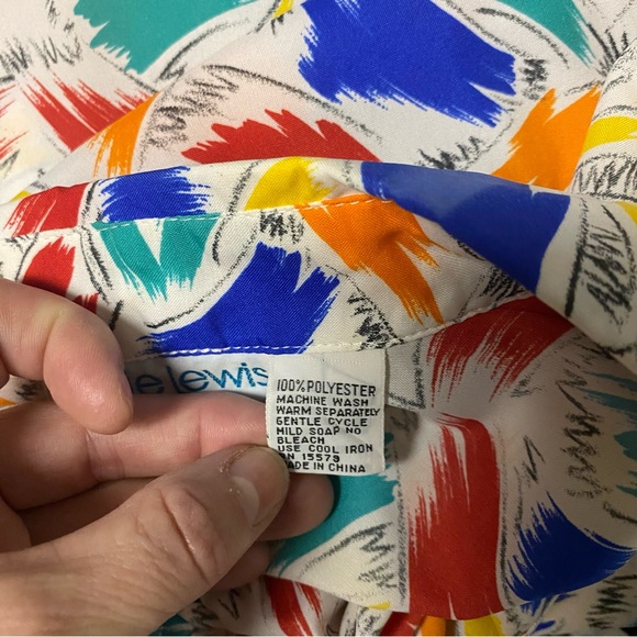 Vintage Katie Lewis Multi Color Collared Button-Up Dress With Pockets Size 16 - Picture 7 of 7